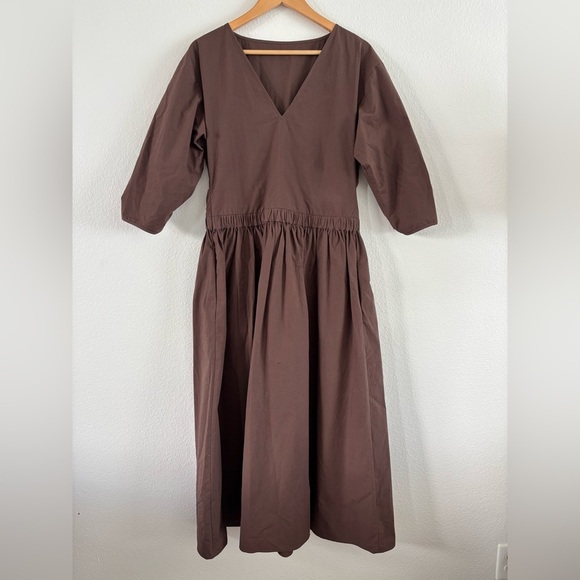Modern Citizen Natalia Cotton Ruched-Detail Dress Elegant Brown Medium - Picture 14 of 15